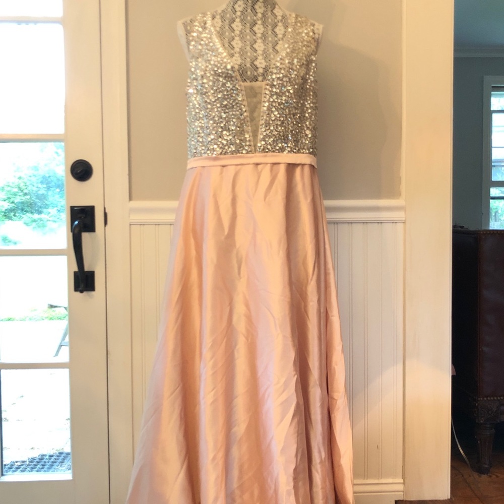 Blush bedded full length lined evening dress Plus